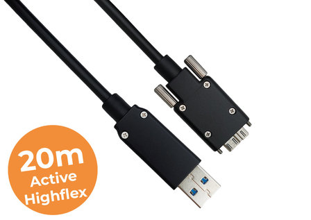 20-meter USB3 active highflex cable, Screw lock, Industrial grade, Active highflex cable