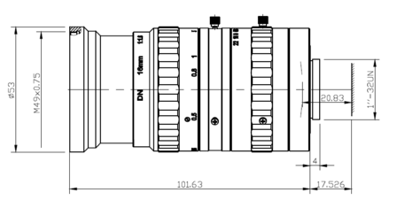 LCM-10MP-16MM-F1.6-1.3-ND1, LENS C-mount 10MP 16MM F1.6 4/3&quot; NON DISTORTION