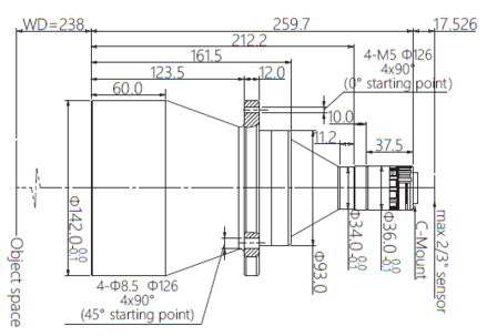 Mechanical Drawing LCM-TELECENTRIC-0.114X-WD238-1.5-NI