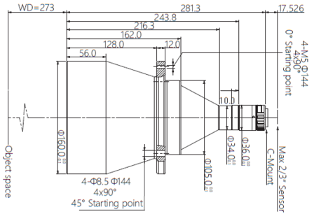 Mechanical Drawing LCM-TELECENTRIC-0.095X-WD273-1.5-NI