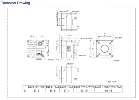 Mechanical drawing and dimensions of 20MP 10GigE Vision Camera Monochrome with Sony IMX541 sensor, model MARS-2020-42GTM