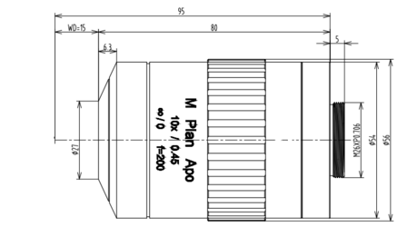 Microscope C-mount lens VA6-LCM-MS-10X-WD15-110-NI Mech drawing