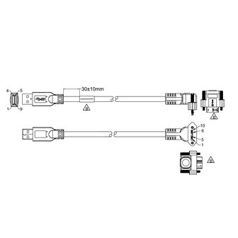 1-meter USB3.0 cable - 90degree, Screw lock, Industrial grade, 90degree