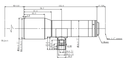 Mechanical Drawing LCM-TELECENTRIC-0.8X-WD110-1.1-CO