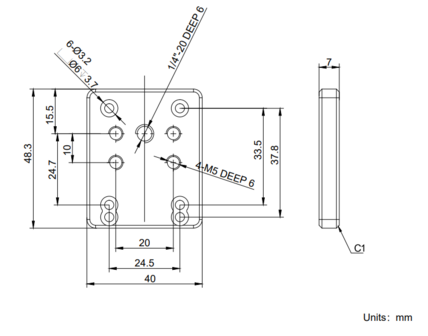 Mech Drawing of Tripod mounting plate VA8-MCPT-24x37-ALU 