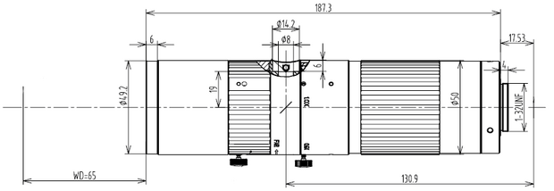 Mechanical Drawing LCM-TELECENTRIC-0.5X-2X-WD65-1.5-NI