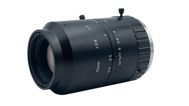 LCM-12MP-75MM-F2.6-1.1-ND1, LENS C-mount 12MP 75MM F2.6 1.1" NON DISTORTION