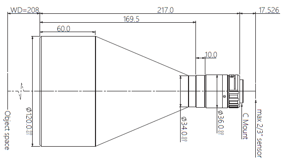 Mechanical Drawing LCM-TELECENTRIC-0.127X-WD208-1.5-NI