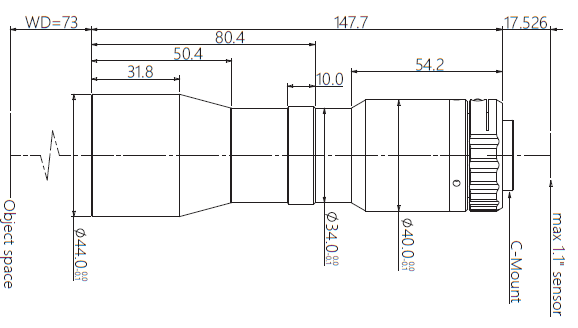 Mechanical Drawing LCM-TELECENTRIC-0.708X-WD73-1.1-NI