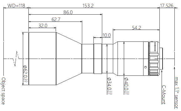 Mechanical Drawing LCM-TELECENTRIC-0.438X-WD118-1.1-NI