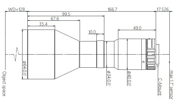 Mechanical Drawing LCM-TELECENTRIC-0.383X-WD128-1.1-NI