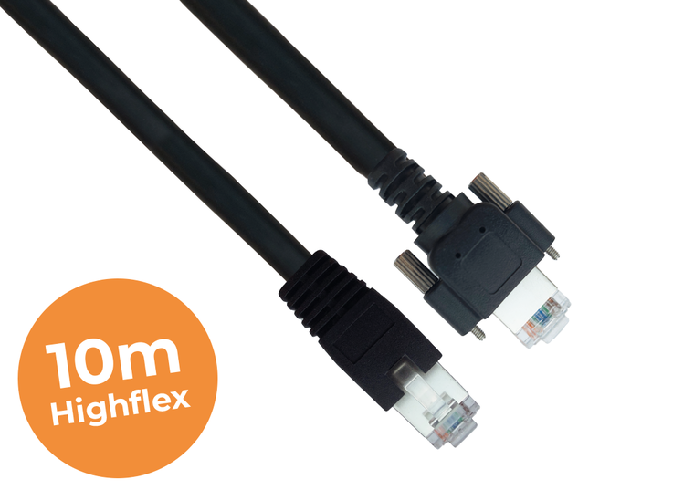 10-meter GigE cable HighFlex, Screw lock, Industrial grade, Highflex 