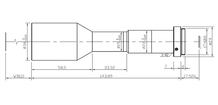 LCM-TELECENTRIC-0.4X-WD110-1.5-NI, Telecentric C-mount Lens, magnification 0.4X, sensorsize 2/3