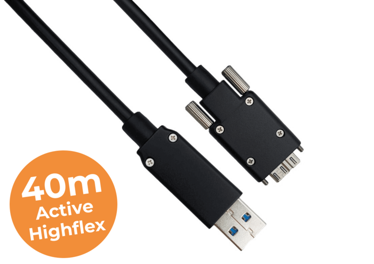 40-meter USB3 active highflex cable, Screw lock, Industrial grade, Active highflex cable